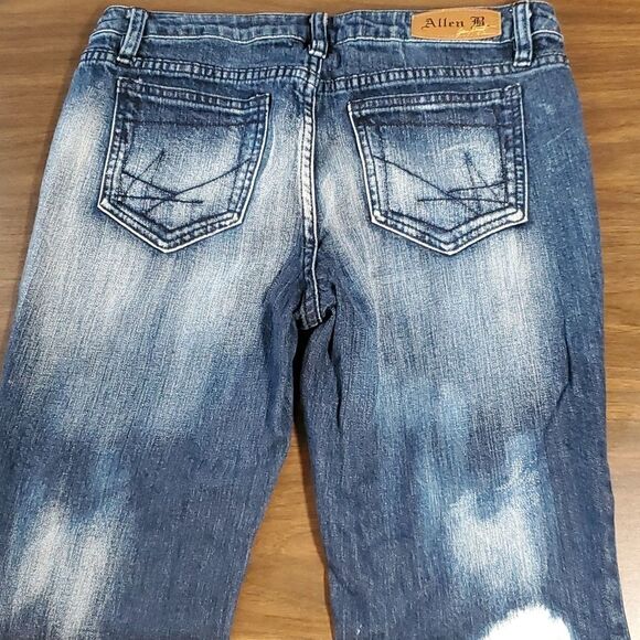 Allen B by Allen Schwartz Bleach Dye Crystal Embellishments Destroyed Jeans Sz 8 - Picture 7 of 12